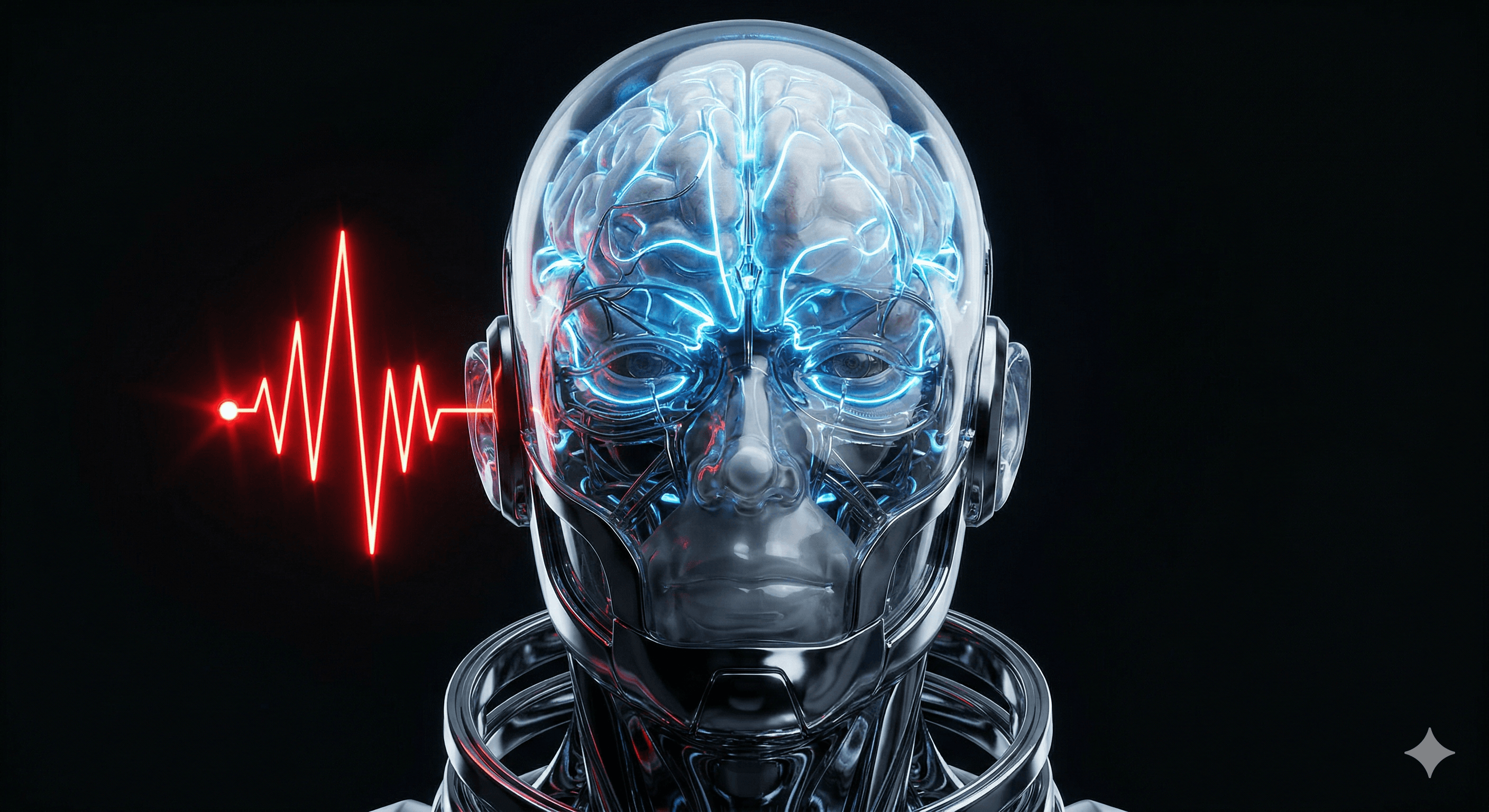 Cyborg head with glowing circuits